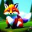 Placeholder: cute little Fox with big, round He lives in a purple nest in the forest and loves to go out and greet the animals he meets along the way. curious and helpful