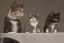 Placeholder: Two cats Siting at a table. Eating Sushi