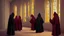 Placeholder: black robe hooded monks in the chapel