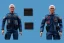 Placeholder: Mike Pence as G.I. Joe Toy Doll With a pistol space force Commander Blue fabric uniform, black Moonboot in plastic packaging