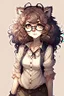 Placeholder: anime racoon girl with glasses curly hair fullbody