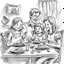 Placeholder: Happy family eating dinner pencil sketch