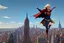 Placeholder: Supergirl flies over New York City carrying a giant Bitcoin of gold