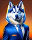 Placeholder: Hermoso perro Husky Siberiano ojo azul ojo anaranjado con traje y corbata máximalista intrincado detallado impactante obra de arte 4k