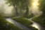 Placeholder:  winding stone path lit river