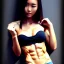 Placeholder: beautiful woman, big bust, 6-pack abs, slim waist, long hair