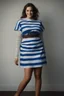 Placeholder: full body portrait, chiaroscuro, deep shadows, rich deep colors, highly detailed portrait, digital photograph - Bethany Spang - great big, giant, oversized, gigantic moobs, blue and white-striped nylon, short sleeved, pullover, mini dress with a belt, 21-years-old, full color, expression of extreme happiness, hope and positivity, 4k UHD, Ultra-realistic, Hyper realistic, Photorealistic, Realistic, absolute Reality, Thin, slender, skinny, underweight, slim, trim, part Cherokee Indian,