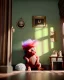 Placeholder: Room scene with big hair monster, Wes Anderson style, realistic photo, concept art, smooth, unreal engine 5, god lights, ray tracing, RTX, lumen lighting, ultra detail, volumetric lighting, 3d.