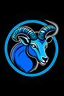 Placeholder: it is logo like a ram in black and blue color, with lightning bolts instead of antlers