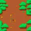 Placeholder: escena de un juego en pixel art desde angulo alto de un sendero de tierra rodeado por arboles de copa redonda y algunas rocas