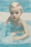 Placeholder: Illustration of jean seberg as a toddler, swimming pool, style of Marcel Marlier, pastel colors