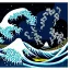 Placeholder: An astronaut floating in space surrounded by a halo of glowing jellyfish, done in the style of Hokusai's The Great Wave off Kanagawa