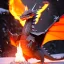 Placeholder: smooth hyper realistic, beautiful Japanese android knight battle with burning lava dragon, pale colors, dark cosmos background, extremely sharp detail, finely tuned detail, ultra high definition, 8 k, unreal engine 5, ultra sharp focus, accurate sword wings, positive smile, lot of details, fit within portrait, Ambiance winter, perfect composition, perfect hair, perfect hands, finger up gestures