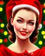 Placeholder: girl in red dress, close up portrait, Christmas, smiling, cute, beautiful, 1940s