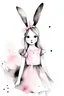 Placeholder: Watercolor black and white with pink dress bunny ears girl