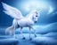 Placeholder: surreal illustration of a unicorn on frozen ground, realistic, surrealism, surreal unicorn with glowing wings, glowing soft and smooth wings, shadow, abstract surreal fantasy art, highly detailed, intricate patterns on wings, soft studio lighting, smooth dark blue background 64k