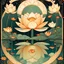 Placeholder: Bordered digital illustration of a Lotus Reflection by Victo Ngai. Art deco, Tarot card, Hanafuda. High quality, masterpiece.