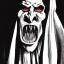 Placeholder: Nosferatu vampire with white skin and horns on the jaw with giant mouth full of fangs as Russian Orthodox