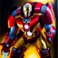 Placeholder: fullbody portrait in oil on canvas of Ultron Villain with Big Golden and Red Hulkbuster armor, intense stare, masterpiece, realistic, intricate detail, sci-fi fantasy style, volumetric lighting, particles, highly detailed ,cinematic , deep colours, 8k, by Kaare Andrew and Robert E Howard and Ken Kelly