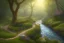 Placeholder:  winding stone path lit river