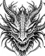 Placeholder: Dragon with Horned Heads, black ink, white background, only black lines and white background, centered on canvas, clean background