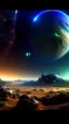 Placeholder: sci fi planet, space station, desert night, northern lights