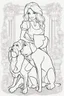 Placeholder: outline art for kids barbie coloring pages with barbie and dog, no background, sketch style, full body, only use outline, mandala style, clean line art, white background, no shadows and clear and well outlined. should look exactly like barbie