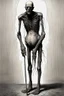 Placeholder: The full body of a fat old man , use the face in the picture , holding a cane , front view camera, decayed and rotting with grotesque proportions and imagery. surreal horror, biomechanical design, by hr giger and beksinski , fine lines draw