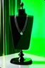 Placeholder: dark green velvet Necklace Mannequin Stand on a luxury table