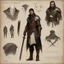 Placeholder: ConceptSheet by Guy Borremans: 'The Prince of thieves' - enchanted sexy leather mithril Design for the half-orc assassin