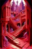 Placeholder: A violet red fiery demonic realm with ghosts painted by MC Escher