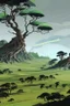 Placeholder: Beautiful landscape with trees, earth opens up and breaks down in black polygons.