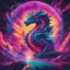 Placeholder: Dragon in a vibrant synthwave dreamscape, neon chaos swirling energetically around pixelated forms, a dynamic fusion of retro gaming nostalgia and futuristic abstraction