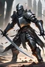 Placeholder: A knight in war, concept art, deviant art, realistic, painting, sketch, action, dynamic pose, foreshortening, long legs