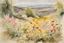 Placeholder: Sunny day, mountains, rocky land, spring, flowers, thomas girtin and winslow homer watercolor paintings