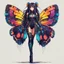 Placeholder: full body portrait illustration , long hair, with detailed blueprints and engineering schematics of a walking hybrid Madagascan sunset moth insect girl, in anime style, drawings, 8k, vibrant natural colors, tight bodysuit, white skin, wings above sholder