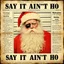 Placeholder: Newspaper headline of a disheveled Santa with a black eye mug shot who was charged with soliciting an undercover officer in a police sting, old vintage newspaper aesthetic, headline text "SAY IT AINT'T HO"