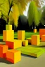 Placeholder: A yellowish orange colored blocky park with magnets painted by Andy Warhol