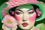 Placeholder: A beautiful woman's face, Neo-Surrealism, artists Salvador Dali, Dominique Appia, David Lynch, Victo Ngai, Mark Ryden, imperial colors, flower hat, gorgeous skin tones, pink lips, green eyes