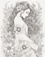 Placeholder: Line art: beautiful, mesmerized drawing skatche full body girl in her hair nice flowers and in a beautiful flowering dress :: flower tatoos, freedom of expression. " line art style