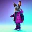 Placeholder: stylized Rabbit toddler, smiling, cyberpunk headphone, sunglass, gangsta neckless, full body, magenta puffer jacket, manila city background, dramatic lighting, hyper realistic, unreal engine 5, 16k