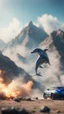 Placeholder: mountains, dolphin police stunt man explosion and fall, smoke and blitz, bokeh like f/0.8, tilt-shift lens 8k, high detail, smooth render, down-light, unreal engine, prize winning