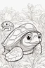 Placeholder: blank colouring book, white blank background, simple picture for toddlers, turtle pet, disney and pixar style