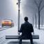 Placeholder: man sitting on a park bench wearing a trench coat, streets of new york covered in snow, dramatic, dramatic lighting, volumetric lighting, hyperrealism, 8k, high quality, photorealistic, lot of details