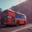 Placeholder: Man, futuristic bus, blue and sky lighting, guns, wearing red armor, unreal engine 5 --v 4