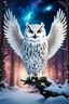 Placeholder: Beautiful snow owl in a magical forest with magical cosmic sky.