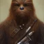 Placeholder: photorealistic and intricate portrait of chewbacca in star wars by tom bagshaw, wearing beskar armor, deep dark colors, hyperdetailed, 32K, oil on canvas,