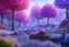 Placeholder: monde en fleurs bleu pink fuksia, concept art, crépuscule , trees bleu pink violet oranger, vibrant Color, réaliste, kwiaty maki rozowe