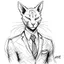 Placeholder: Illustrative sketch of a image of an humanoid cat, suit and tie, arte lineal ultra quality, 8k