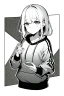 Placeholder: thoughtful girl in a loose sweatshirt, line arts, greyscale,